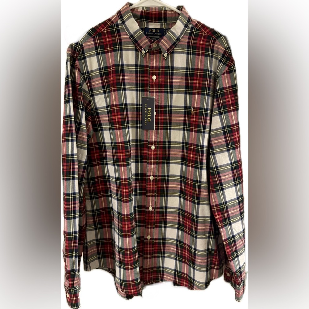 Ralph Lauren Men's Plaid Shirt - Red, Green, and White